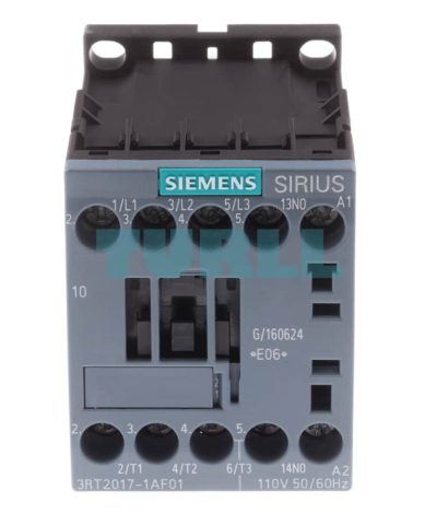 Siemens 3RT2017-1AF01 Power Contactor SIRIUS S00, 12A, 5.5kW, 110V AC Coil, 1 NO Aux