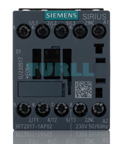 Siemens 3RT2017-1AP02 Power Contactor, 12A, 5.5kW, 230V AC, SIRIUS 3RT2, S00