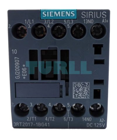 Siemens SIRIUS 3RT2017-1BG41 Power Contactor, 12A, 5.5kW, 125V DC Coil, Size S00