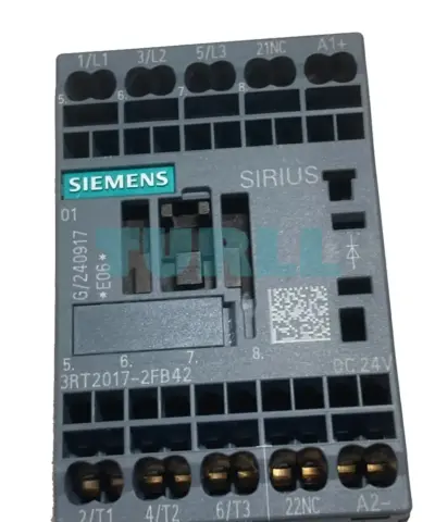 Siemens 3RT2017-2FB42 Power Contactor 12A, 5.5kW, 3-Pole, 24V DC, Integrated Diode, Spring Terminal