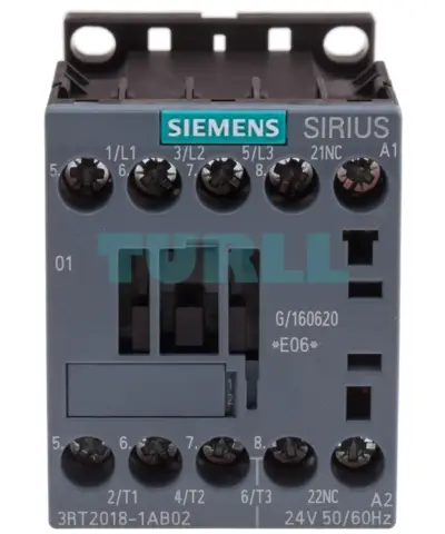 Siemens SIRIUS 3RT2018-1AB02 Power Contactor, 3-Pole, 16 A, 7.5 kW, 24V AC Coil, Size S00, Screw Terminal