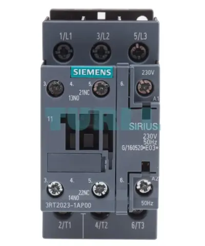 Siemens SIRIUS 3RT2023-1AP00 Power Contactor, 9A, 4kW, 230V AC Coil, 3-Pole, Size S0