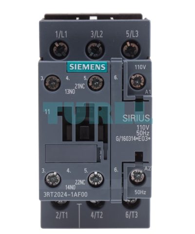 Siemens SIRIUS 3RT2024-1AF00 Power Contactor | 12A, 5.5kW, 400V, 110V AC Coil, Size S0, 3-Pole, 1 NO + 1 NC Aux, Screw Terminal
