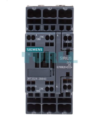 Siemens SIRIUS 3RT2024-2BB40 Power Contactor, 12A, 5.5kW, 24V DC Coil, Size S0, Spring-Type Terminal
