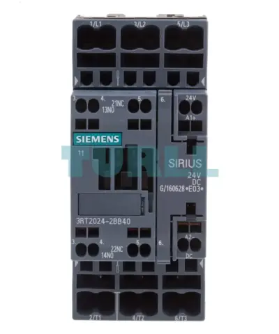 Siemens SIRIUS 3RT2024-2BB40 Power Contactor, 12A, 5.5kW, 24V DC Coil, Size S0, Spring-Type Terminal