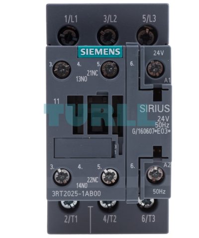 Siemens 3RT2025-1AB00 SIRIUS Power Contactor, 3-Pole, 17A, 7.5 kW/400 V, 24V AC Coil, Size S0, Screw Terminal