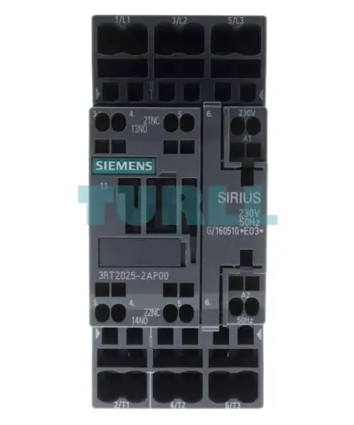 Siemens 3RT2025-2AP00 Power Contactor, 17A, 7.5kW, 230V AC, S0, Spring-Loaded