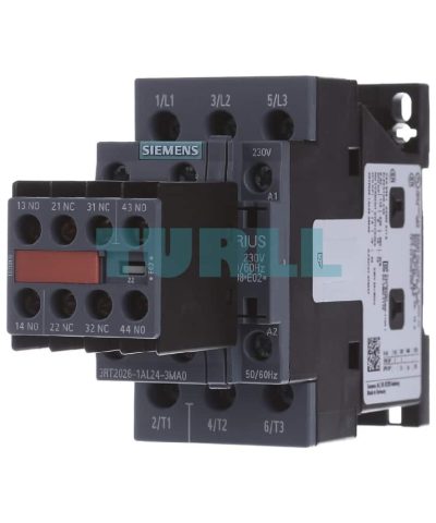 Siemens SIRIUS 3RT2026-1AL24 Power Contactor 25A, 11kW, 230V AC Coil, 3-Pole, S0, 2 NO + 2 NC Aux Contacts
