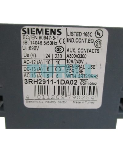 Siemens 3RH2911-1DA02 Auxiliary Switch, Lateral Mount, 2 NC, Screw Terminal for 3RT2.1 Contactors