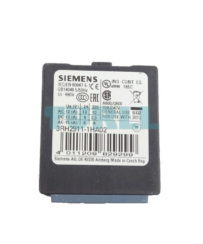 Siemens 3RH2911-1HA02 Auxiliary Switch Block, Front-Mount, 2 NC, Screw Terminal