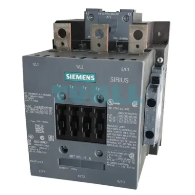 Siemens 3RT1056-6AF36 Power Contactor 185 A, 90 kW, AC-3 / AC-3e, 110–127 V DC Coil, 3-Pole