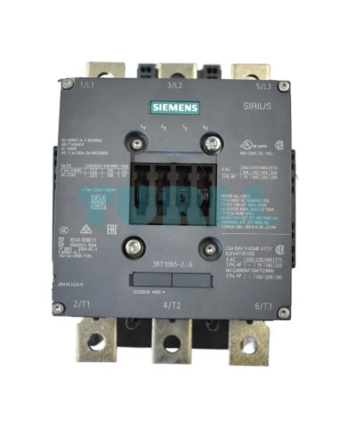Siemens 3RT1065-2AF36 Power Contactor 265A, AC-3, 132kW, 3-Pole, 110–127V DC Coil