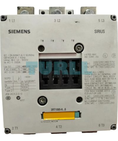 Siemens 3RT1065-6NB36 Power Contactor 265 A, AC-3, 132 kW, 24 V DC, 3-Pole, 2NO+2NC Contact
