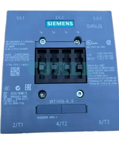 Siemens 3RT1456-6AP36 Power Contactor 3-Pole, AC-1, 275A, 690V, 220–240V AC/DC Coil
