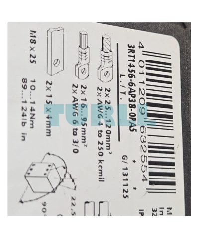 Siemens 3RT1456-6AP38-0PA5 Power Contactor AC-1, 275A / 690V, 3-Pole, 2 NO + 2 NC Contact