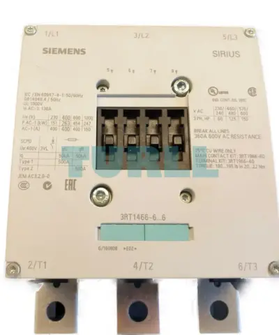 Siemens 3RT1466-6AP36 Power Contactor AC-1, 400A, 690V, 3-Pole, 2 NO + 2 NC Contact