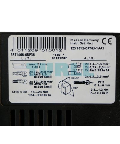 Siemens 3RT1466-6NP36 Power Contactor AC-1, 400A, 690V, 3-Pole with 24V DC PLC Input