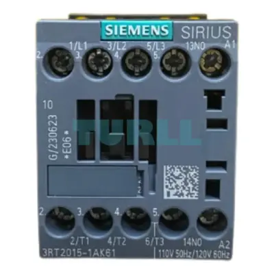 Siemens 3RT2015-1AK61 Power Contactor 7A, 3-Pole, 3 kW / 400V, Auxiliary 1NO, S00