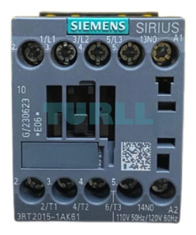 Siemens 3RT2015-1AK61 Power Contactor 7A, 3-Pole, 3 kW / 400V, Auxiliary 1NO, S00