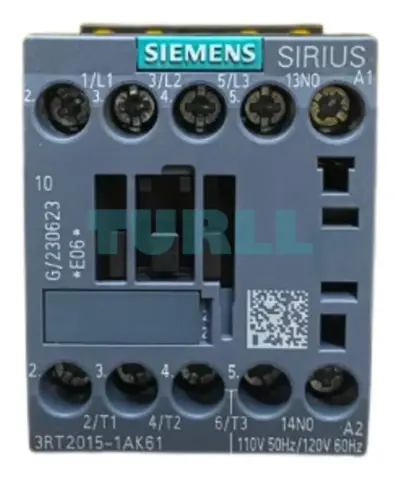 Siemens 3RT2015-1AK61 Power Contactor 7A, 3-Pole, 3 kW / 400V, Auxiliary 1NO, S00