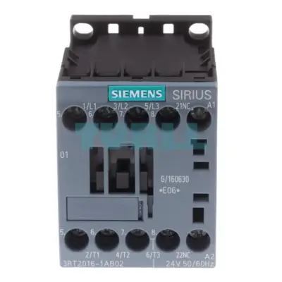 Siemens 3RT2016-1AB02 Power Contactor 9A, 4kW/400V, 3-Pole, 24V AC, S00 Size