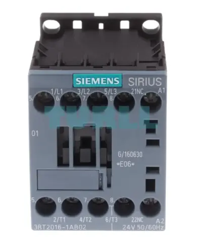 Siemens 3RT2016-1AB02 Power Contactor 9A, 4kW/400V, 3-Pole, 24V AC, S00 Size