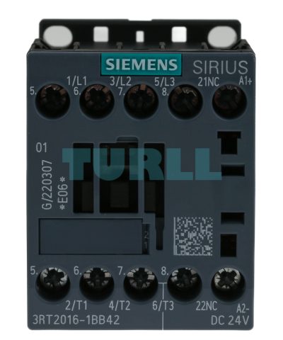 Siemens 3RT2016-1BB42 Power Contactor 9A, 3-Pole, 24V DC, AC-3e/AC-3, Screw Terminal