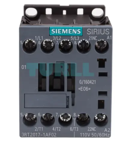 Siemens SIRIUS 3RT2017-1AF02 Power Contactor 12A, 5.5kW, 3-Pole, 110V AC Coil, 1 NC, Size S00