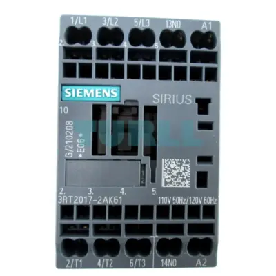 Siemens 3RT2017-2AK61 Power Contactor 12A, 5.5kW, 3-Pole, AC Contactor, 110V AC