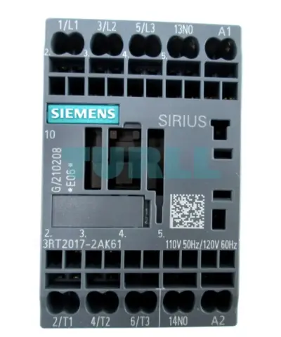 Siemens 3RT2017-2AK61 Power Contactor 12A, 5.5kW, 3-Pole, AC Contactor, 110V AC