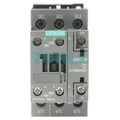 Siemens 3RT2024-1BB40 Power Contactor 12A, 5.5kW / 400V, 3-Pole, 24V DC Coil, S0 Size