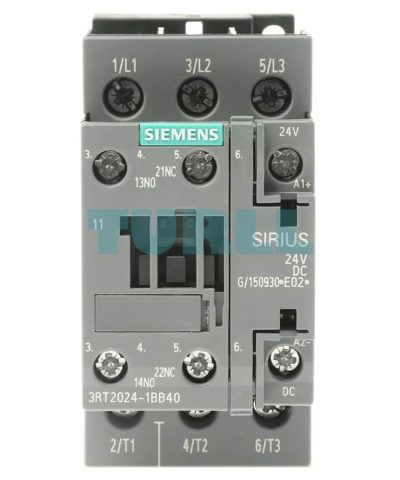 Siemens 3RT2024-1BB40 Power Contactor 12A, 5.5kW / 400V, 3-Pole, 24V DC Coil, S0 Size