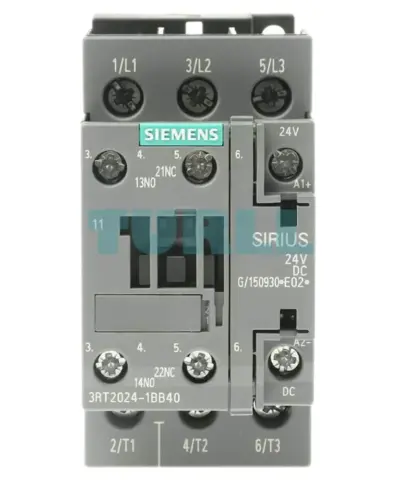 Siemens 3RT2024-1BB40 Power Contactor 12A, 5.5kW / 400V, 3-Pole, 24V DC Coil, S0 Size