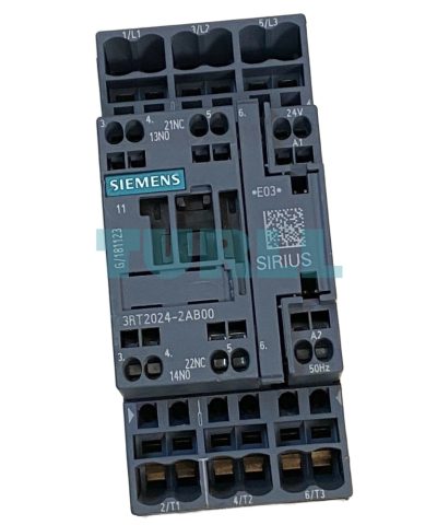 Siemens 3RT2024-2AB00 Power Contactor 12A, 5.5kW, 3-Pole, 24V AC, Spring-Loaded Terminal