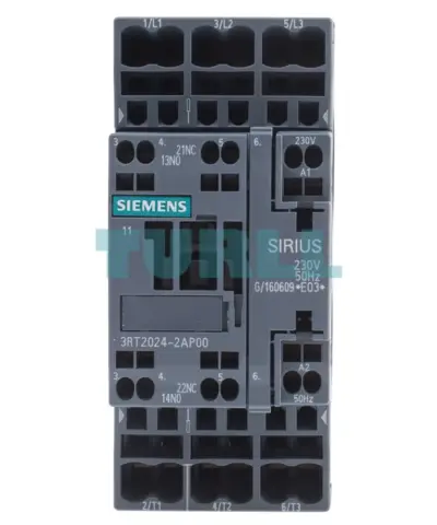 Siemens 3RT2024-2AP00 Power Contactor 12 A, 5.5 kW, 3-Pole, 230V AC, S0 Size