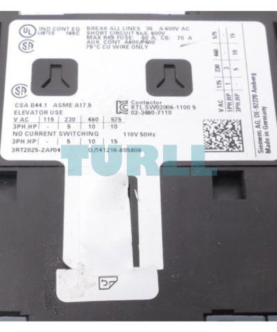 Siemens 3RT2025-2AF04 Power Contactor 17A, 7.5 kW, AC-3/AC-3e, 110V AC, 3-Pole, S0 Size