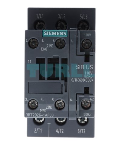 Siemens 3RT2026-1AF00 Power Contactor, 25A, 11kW, 3-Pole, 110V AC, S0 Size