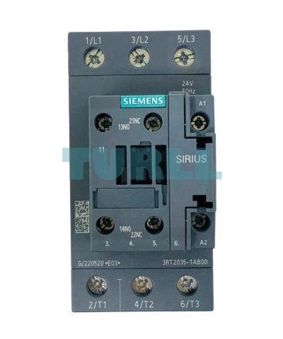 Siemens 3RT2035-1AB00 Power Contactor 41 A, 18.5 kW, 3-Pole, 24 V AC, Size S2