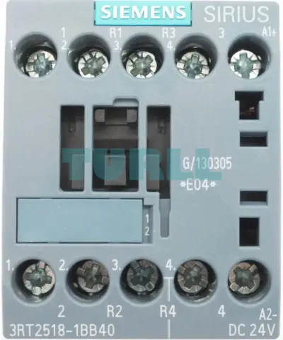 Siemens 3RT2518-1BB40 Power Contactor 16A, 7.5kW, 4-Pole, 24V DC, AC-3