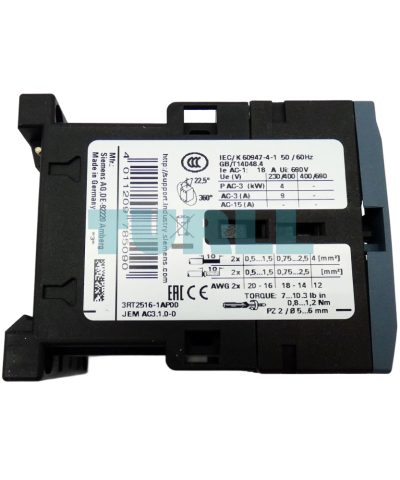 Siemens 3RT2516-1AP00 Power Contactor 4-Pole, 9A, 4 kW / 400V, AC-3