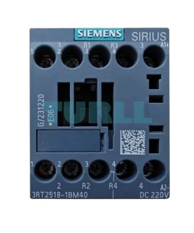 Siemens 3RT2518-1BM40 Power Contactor 16A, 7.5kW, 4-Pole, AC-3, 220V DC, S00 Size