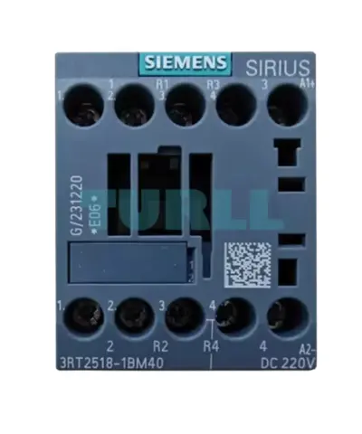 Siemens 3RT2518-1BM40 Power Contactor 16A, 7.5kW, 4-Pole, AC-3, 220V DC, S00 Size