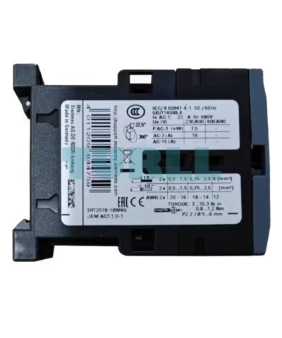 Siemens 3RT2518-1BM40 Power Contactor 16A, 7.5kW, 4-Pole, AC-3, 220V DC, S00 Size