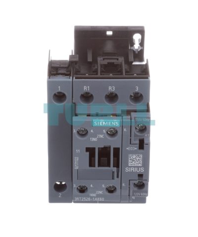 Siemens 3RT2526-1AK60 Power Contactor 25A, AC-3, 11 kW, 4-Pole, 110/120V Coil, S0 Size