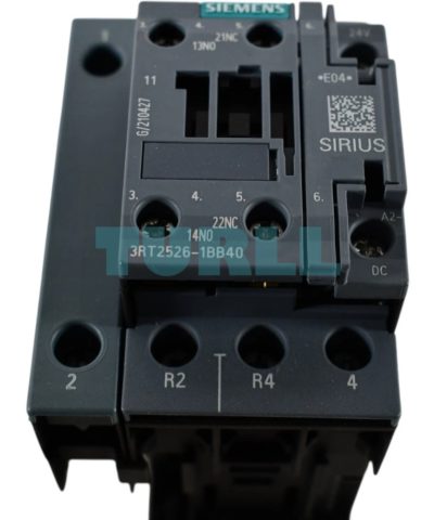 Siemens 3RT2526-1BB40 Power Contactor 25A, 11kW / 400V, 4-Pole, 24V DC, Screw Terminal