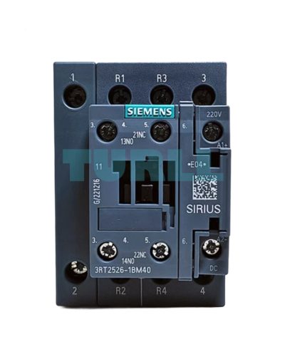 Siemens 3RT2526-1BM40 Power Contactor AC-3, 25A, 11kW, 4-Pole, 220V DC, S0 Size