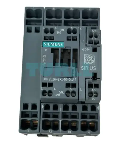 Siemens 3RT2526-2XJ40-0LA2 Traction Contactor AC-3, 25A, 11kW/400V, 4-Pole, 72V DC, Varistor