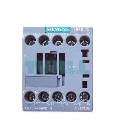 Siemens 3RT6016-1AB02 Contactor AC, 24V, 50/60Hz, AC-3, 4kW, 400V, 3-Pole, S00 Size, Screw Terminal