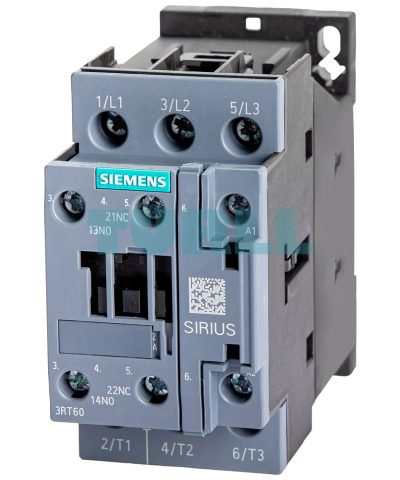 Siemens 3RT6026-1AR60 Contactor AC 400V, 50Hz, AC-3 11 kW, 3-Pole, S0 Size, 1NO+1NC