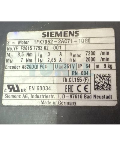 1FK7062-2AC71-1QG0 SIEMENS SIMOTICS S motor